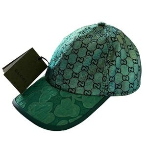 Gucci Hat NWT Santa Barbara Baseball Cap Green GG Monogram Metallic Viscose Silk